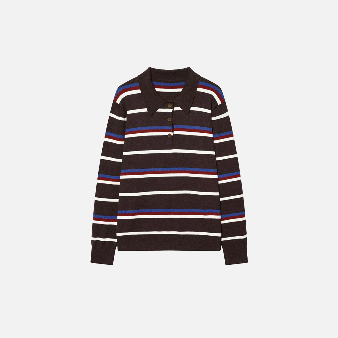 Academy Style Retro Striped Knit Polo Sweater