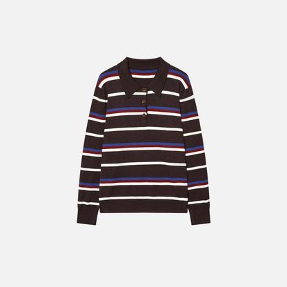 Academy Style Retro Striped Knit Polo Sweater