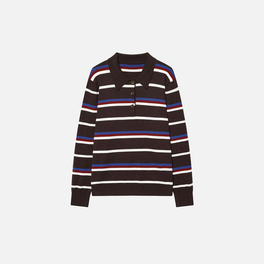 Academy Style Retro Striped Knit Polo Sweater