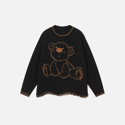 European Trend Bear Jacquard Crewneck Sweater