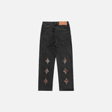Letter Embroidery Distressed Denim Pants