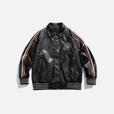 Y2K Elevated Solid PU Leather Motorcycle Varsity Jacket