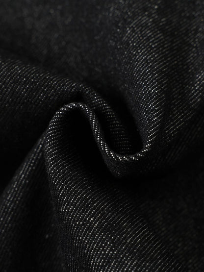 Stand Collar Clasp Detail Denim Jacket; Black / S