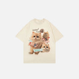 Front view of the beige Kitty Chronicles T-Shirt in a gray background
