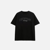 Front view of the black Embroidered Loose T-shirt in a gray background 