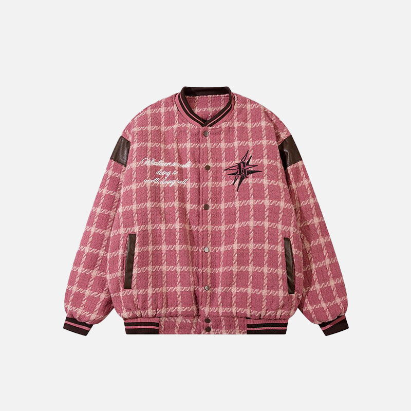 Plaid Star Print Varsity Jacket