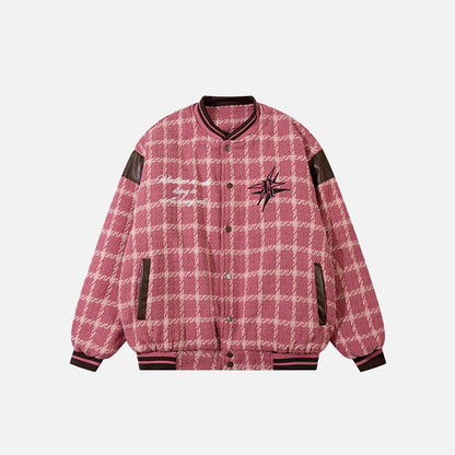 Plaid Star Print Varsity Jacket