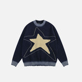 Star Knitted Graphic Ripped Sweater