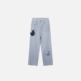 Butterfly Patch Embroidered Wide Leg Jeans