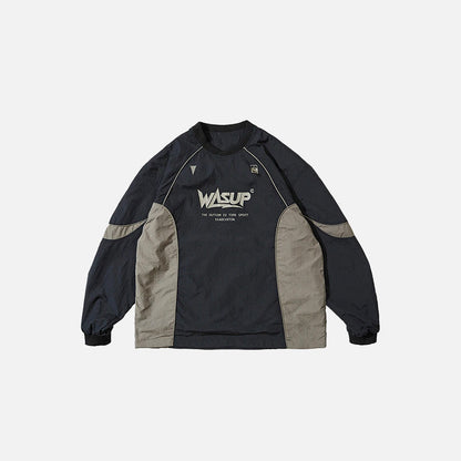 Front view of the black Tech Performance Pullover Sweatshirt in a gray background