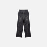 Back view of the black Vintage Loose High-Waisted Jeans in a gray background