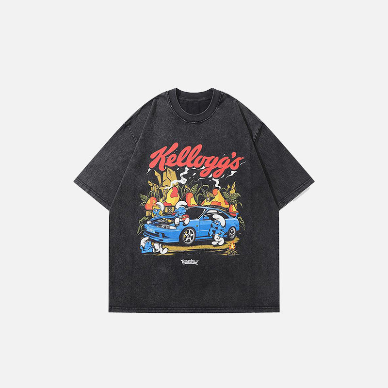 front view of the black Vintage Loose Washed Classic T-Shirt in a gray background 