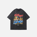 front view of the black Vintage Loose Washed Classic T-Shirt in a gray background 