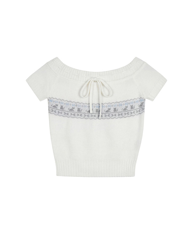 Off-Shoulder Knit Bow Top