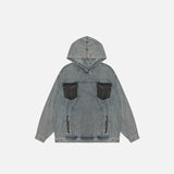 Denim Jeans Patch Pockets Hoodie