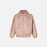 Front view of the pink Y2k Loose padded Leather Jacket in a gray background 