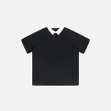 Front view of the black Y2k Loose Polo T-Shirt in a gray background