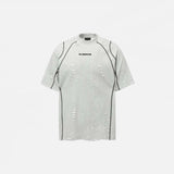 Front view of the white Grunge Ripped Holes T-Shirt in a gray background