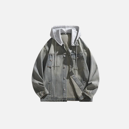 Solid Color Turn-Down Hooded Denim Jacket