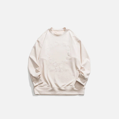 Front view of the beige Loose  Embroidered Sweatshirt in a gray background