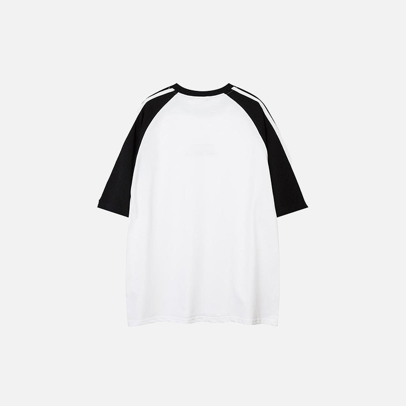 Back view of the white Loose Side Striped T-shirt in a gray background 