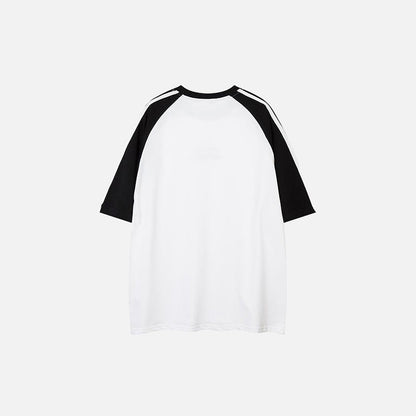 Back view of the white Loose Side Striped T-shirt in a gray background 