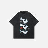 Front view of the black Falling in love T-shirt in a gray background