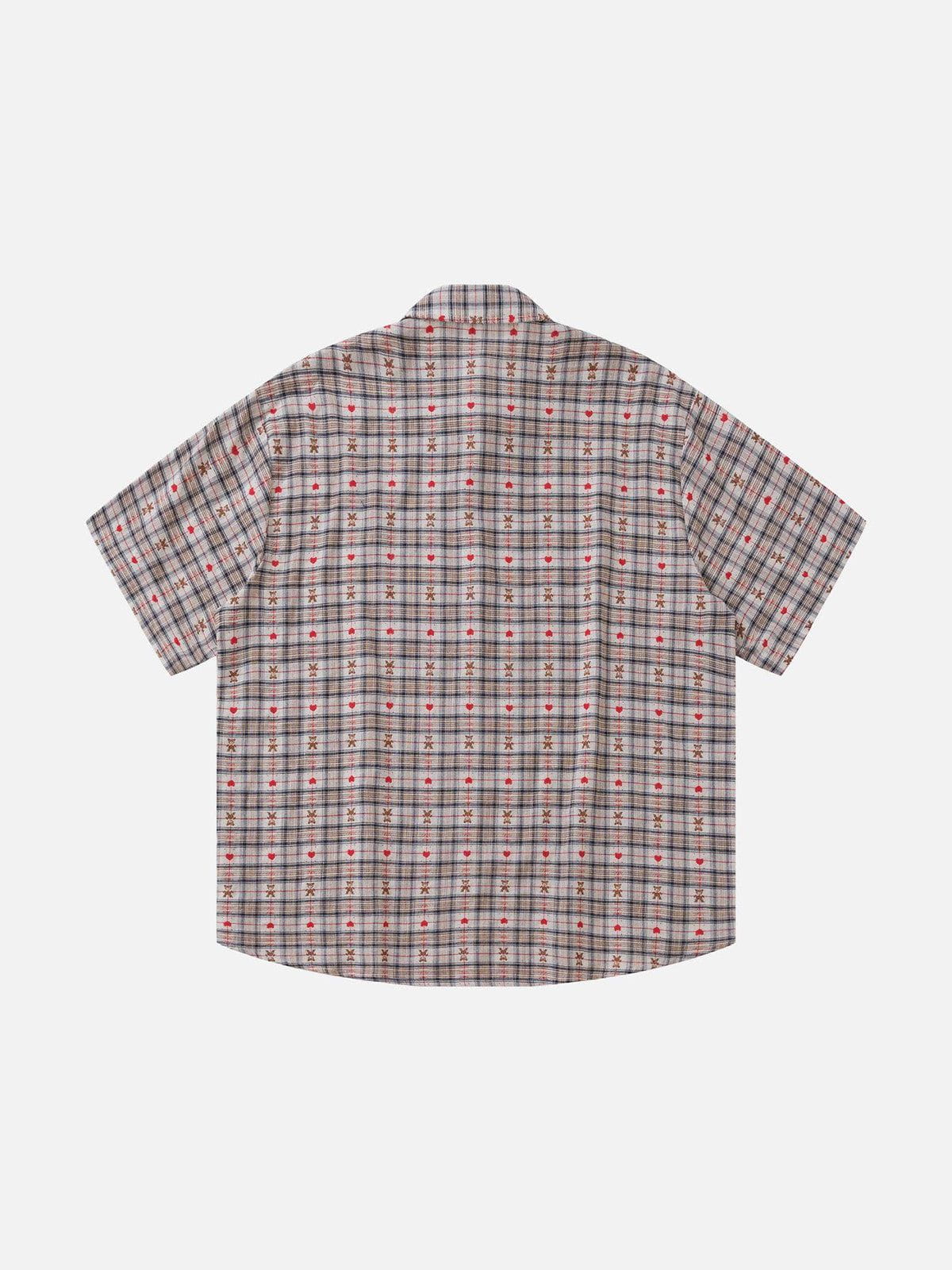 Crochet Heart Pocket Plaid Shirt