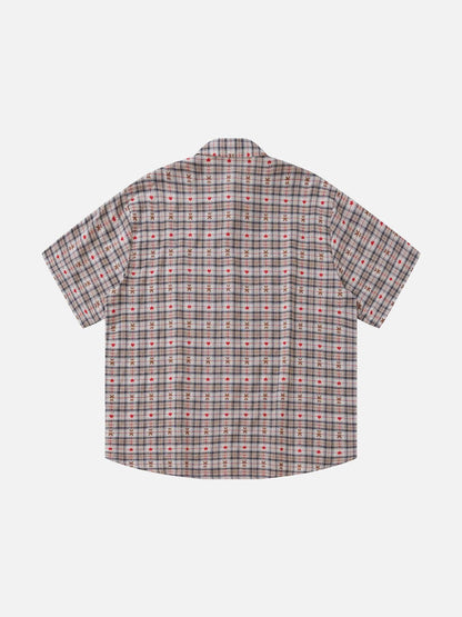 Crochet Heart Pocket Plaid Shirt