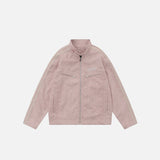 Embroidery Striped Sleeve Leather Jacket