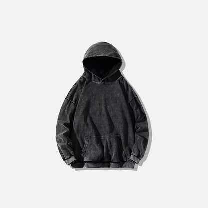 Front view of the black Vintage Washed Hoodie in a gray background