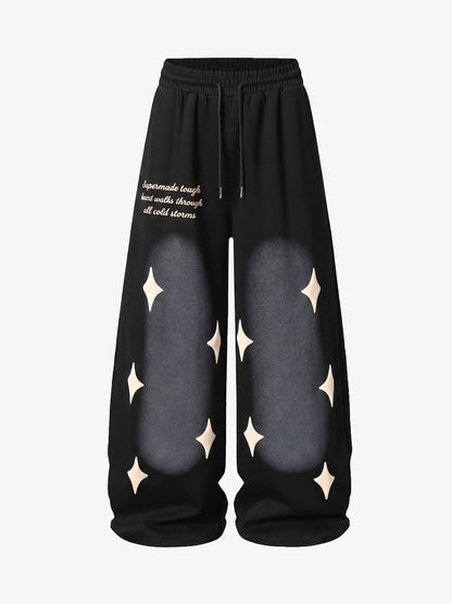 Spray Paint Star Print Distressed Sweatpants; Black / M, Black / L, Black / XL, Black / 2XL