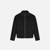 Front view of the black Loose Solid Color Padded Jacket in a gray background 