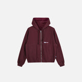 Front view of the red Loose Vintage Zip-up Jacket in a gray background 