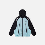 Retro Color Block Hooded Windbreaker Jacket