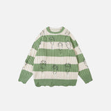Loose Stripped Distressed Knitted Sweater