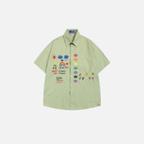 Vibrant Rainbow Embroidered Short Sleeve Shirt