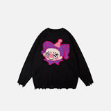 Front view of the black Loose Clown Pattern Sweater in a gray background