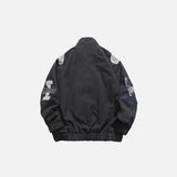 Back view of the black Letter-Embroidered Racing Jacket in a gray background 