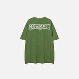 Back view of the green Loose Rose Print Washed T-shirt in a gray background 