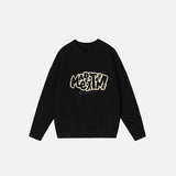 Front view of the blackVintage Embroidered Knitted Sweater in a gray background 