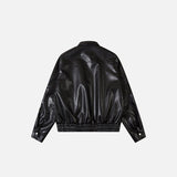 Solid Color Pockets Leather Jacket