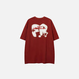 Back view of the red black Loose Faded Washed T-Shirt in a gray background 