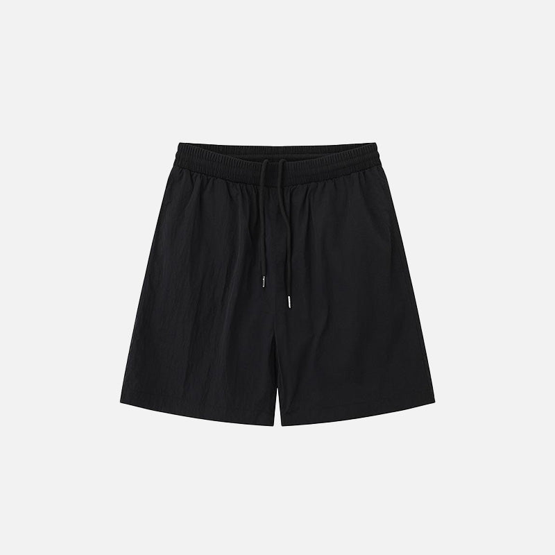 Front view of the black Loose Solid Color Sports Shorts in a gray background 
