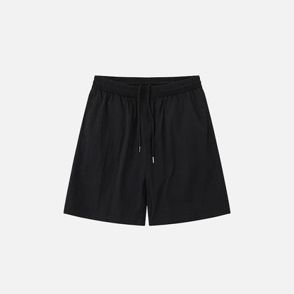 Front view of the black Loose Solid Color Sports Shorts in a gray background 