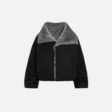 Luxurious Velvet High Collar Padded Faux Fur Jacket