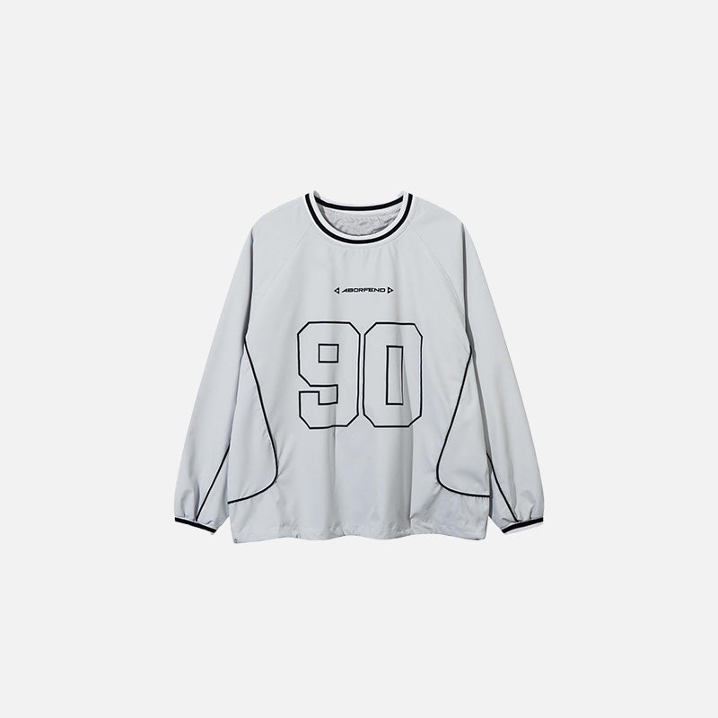 Front view of the light gray Sporty 90s Sweatshirt in a gray background
