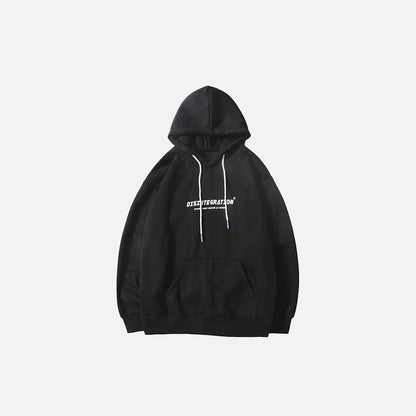 Front view of the black Disintegration Art Hoodie in a gray background 