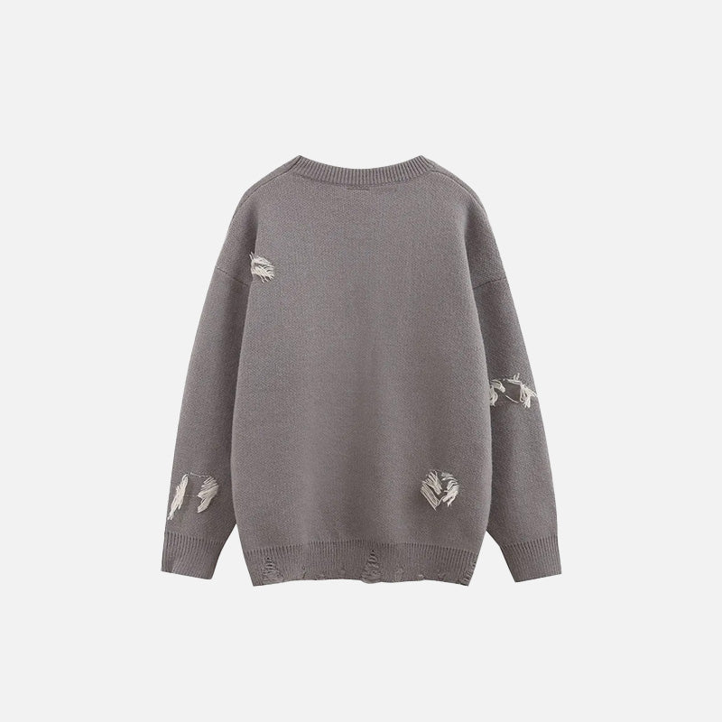 Ripped Knitted Letters Sweater