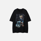 Front view of the black Bear Essence T-shirt in a gray background